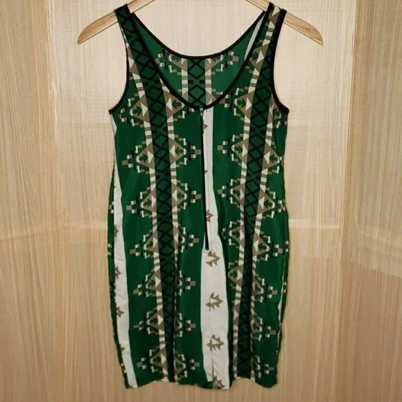 Alya  Aztec Green Sleeveless Mini Dress Small - Picture 2 of 5